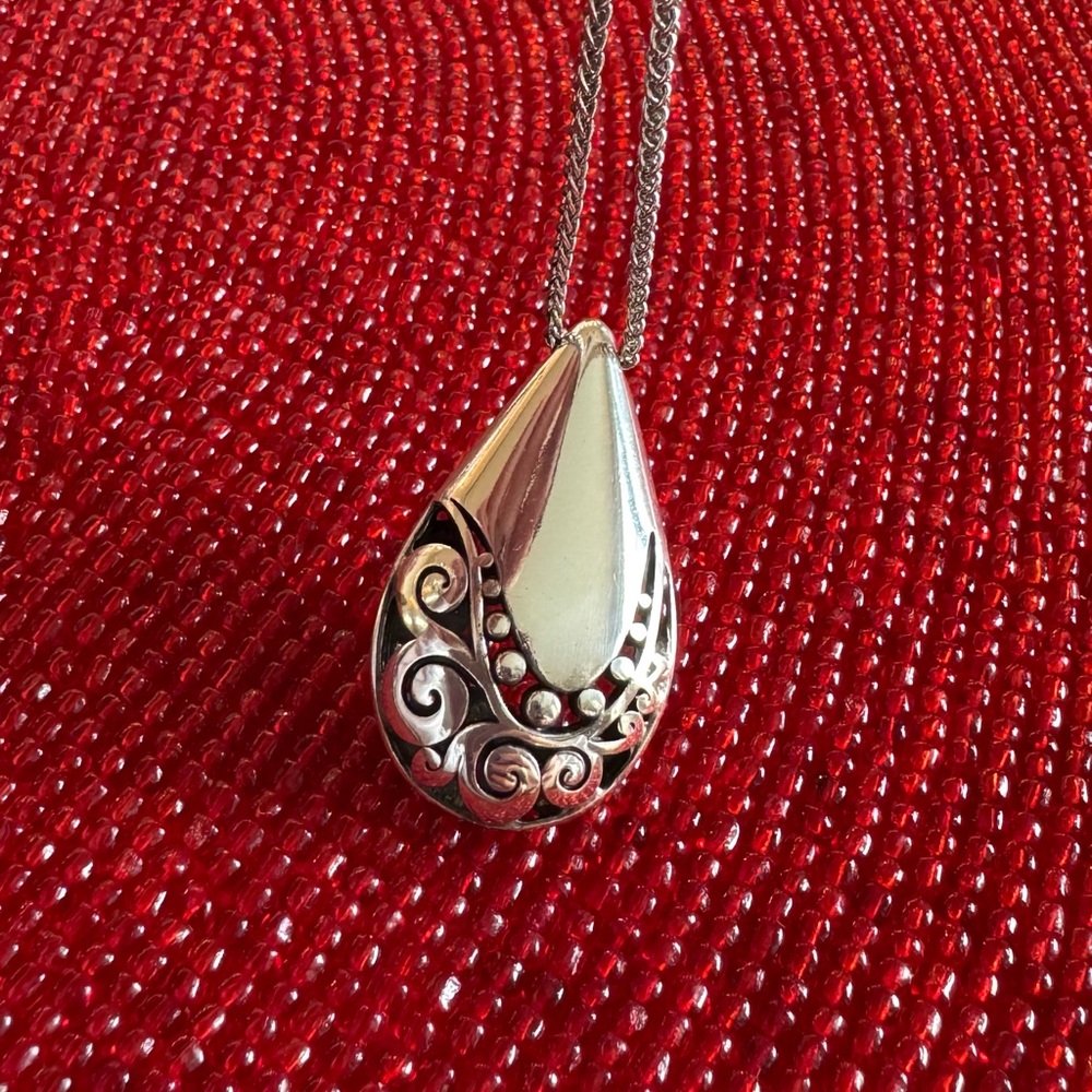 Brighton Teardrop Two Sided Puff Pendant Necklace